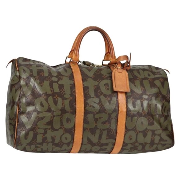 LOUIS VUITTON Monogram Graffiti Keepall 50 Boston Bag Khaki M92196 Auth 121521V - Picture 1 of 16